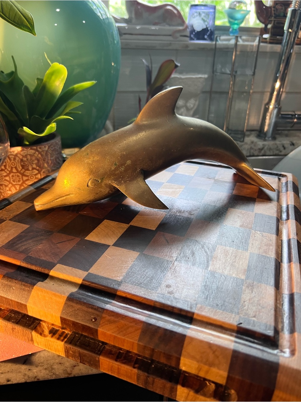 Unique Vintage Brass Dolphin Figurine - Some natural patina shown